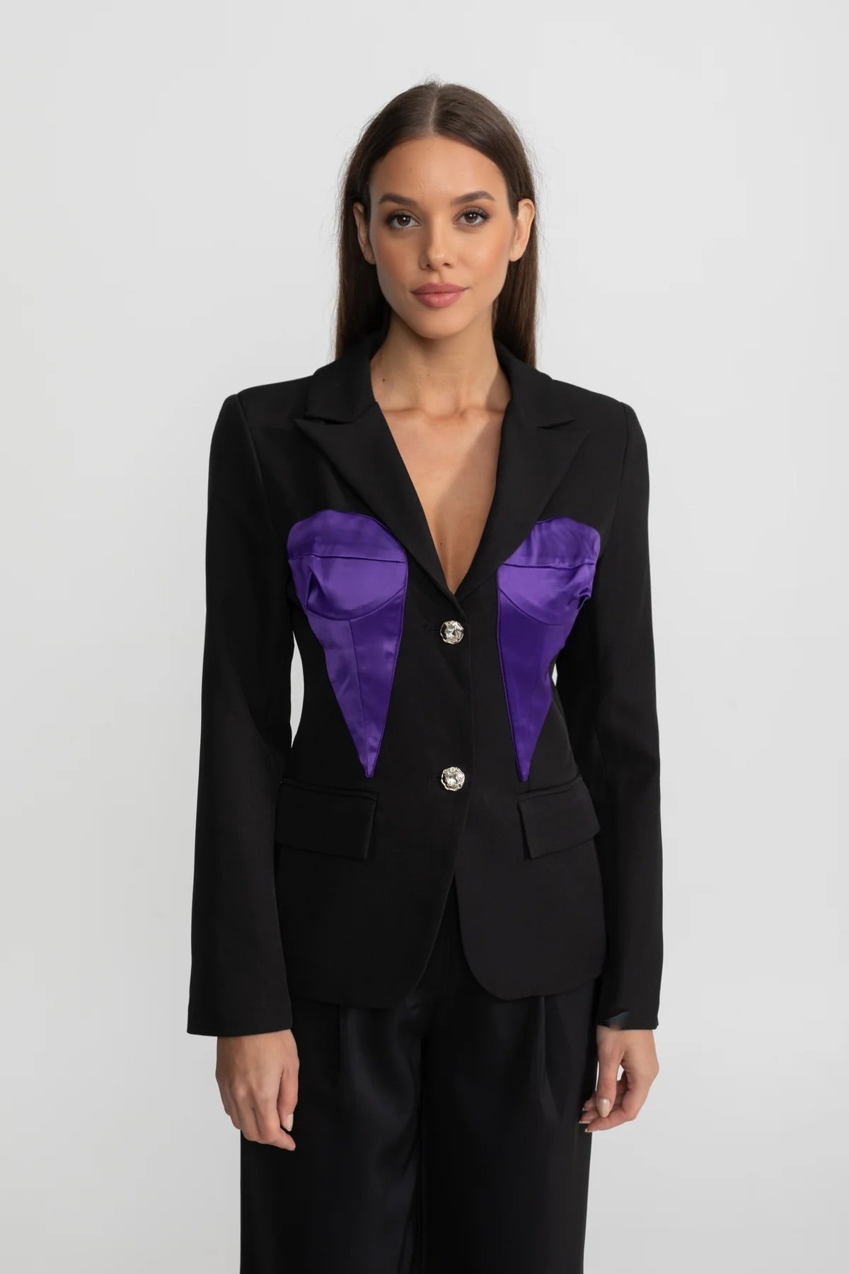 Kontrast Panelleri Detaylı  Panelli Blazer Ceket