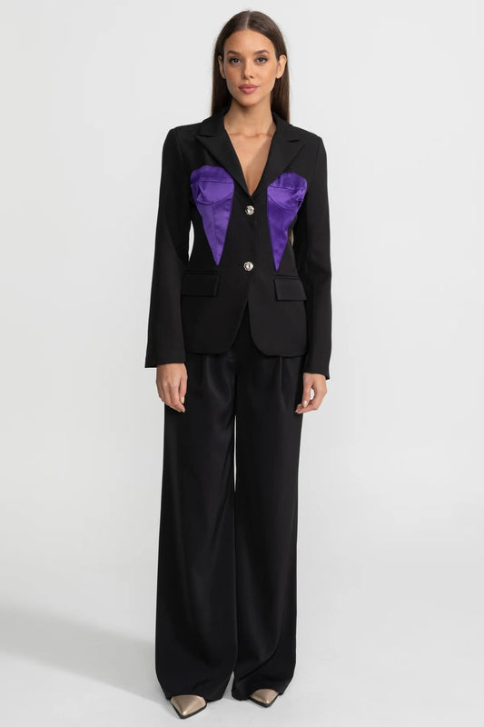 Kontrast Panelleri Detaylı  Panelli Blazer Ceket