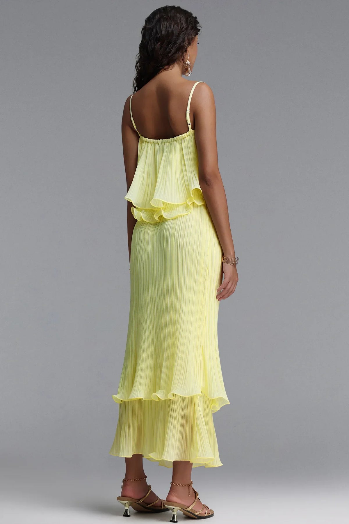 Maris Resort Askılı Fırfırlı Pileli Elbise