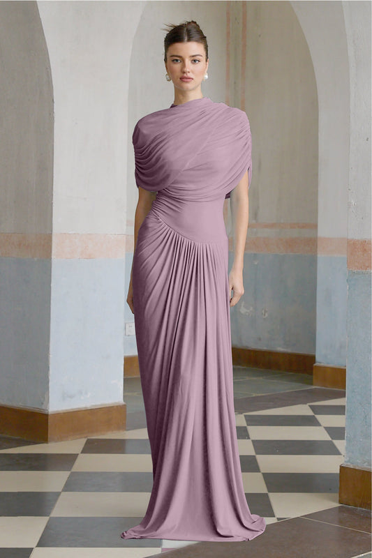 Catherina Asimetrik Pileli Maxi Elbise