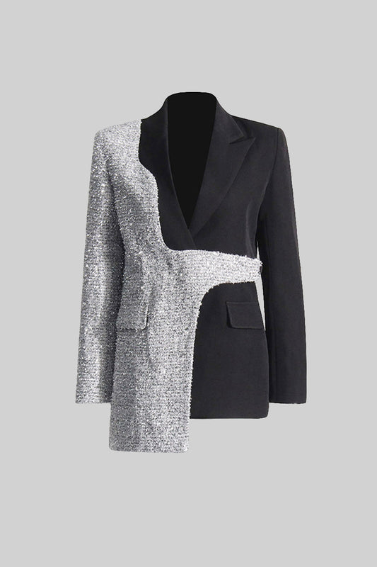 Asimetrik  Detaylı Modern Çift Renkli Blazer Ceket