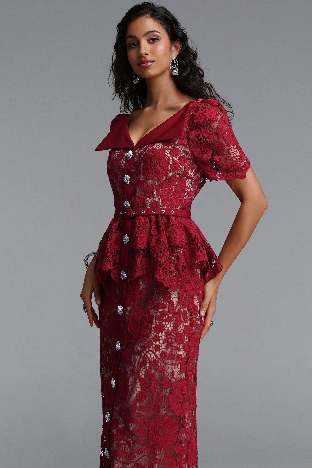 Seane Çiçek Desenli Dantelli Premium Maxi Elbise