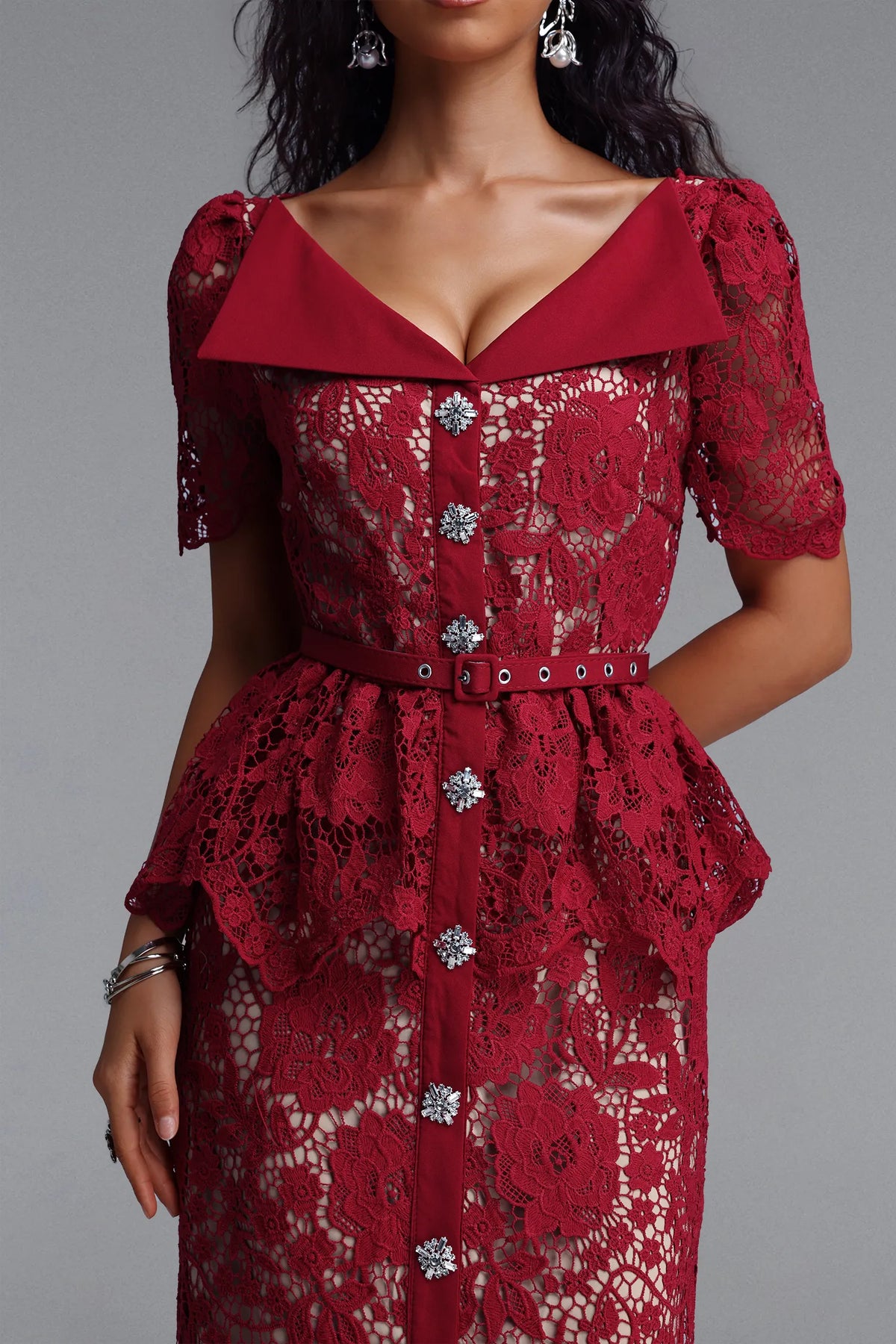Seane Çiçek Desenli Dantelli Premium Maxi Elbise