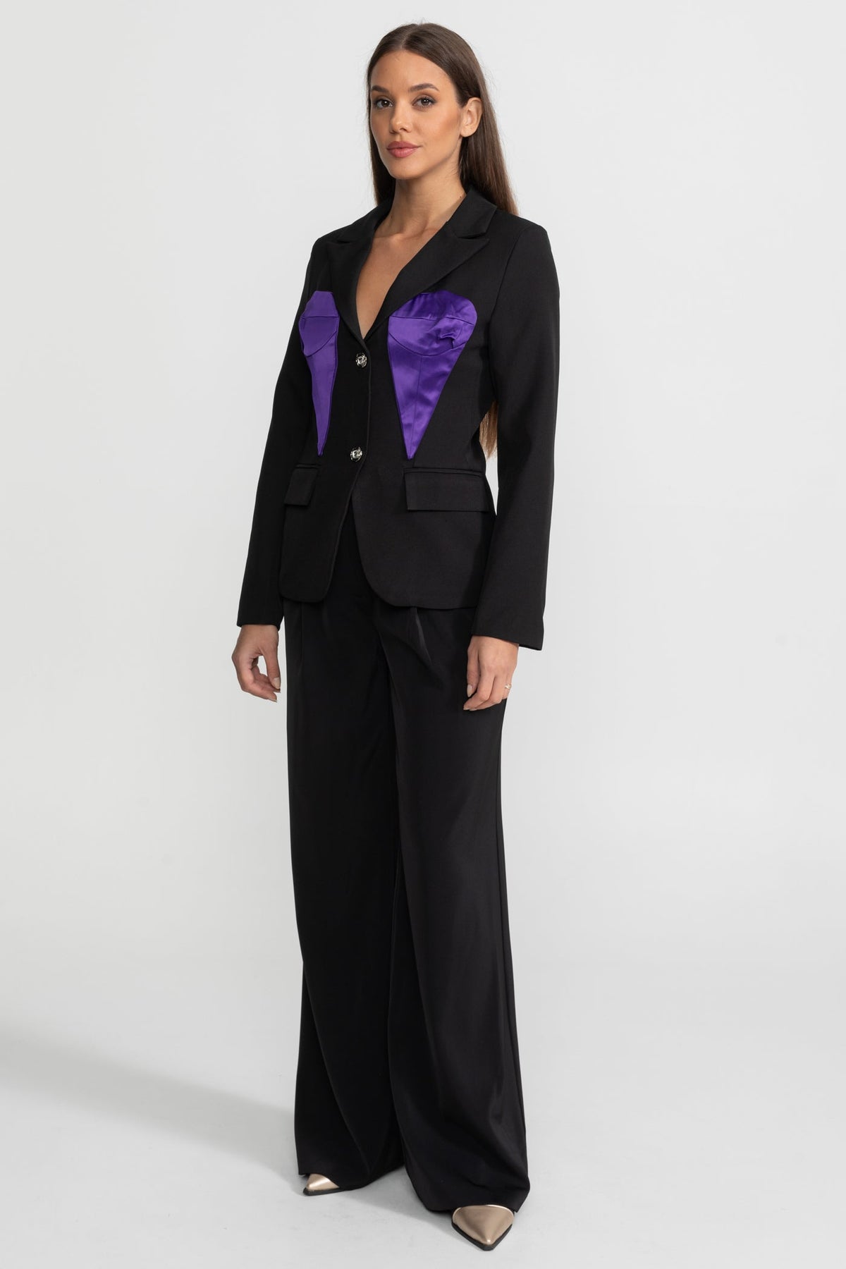 Kontrast Panelleri Detaylı  Panelli Blazer Ceket